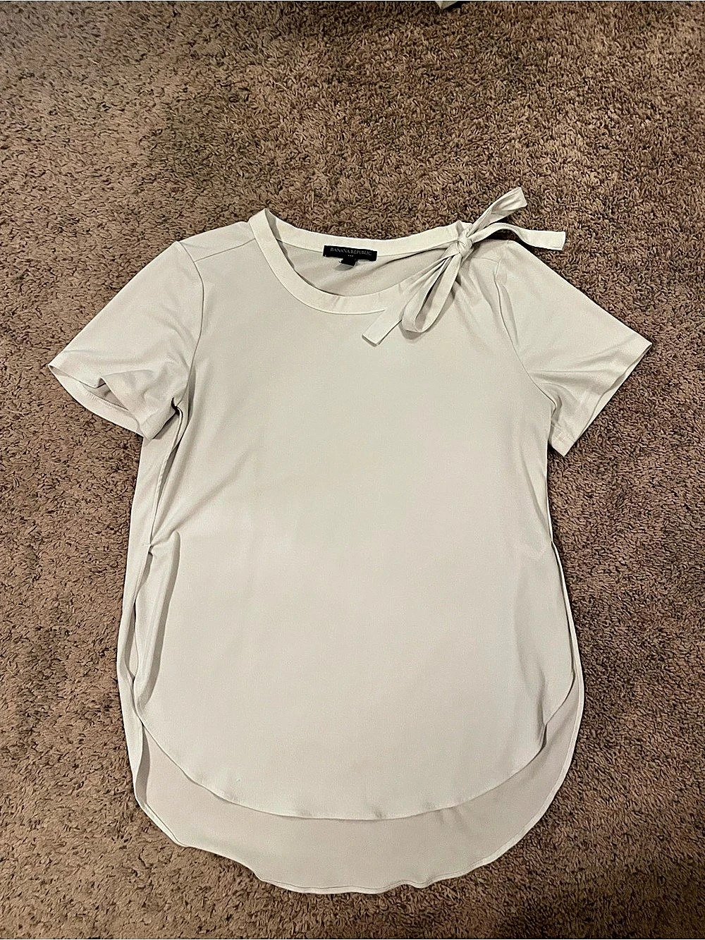 Short Sleeve Tie Neck Blouse in Cream, banana republic